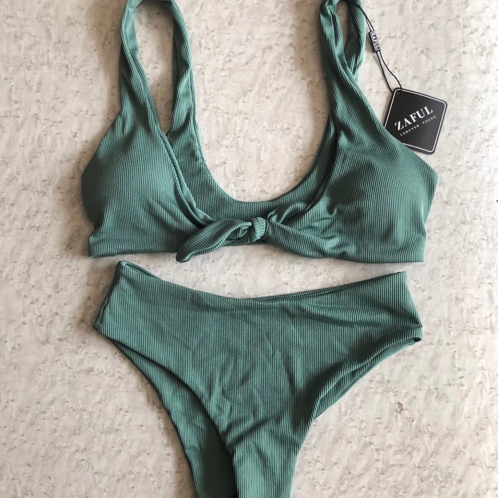 Olive green tie-front bikini
